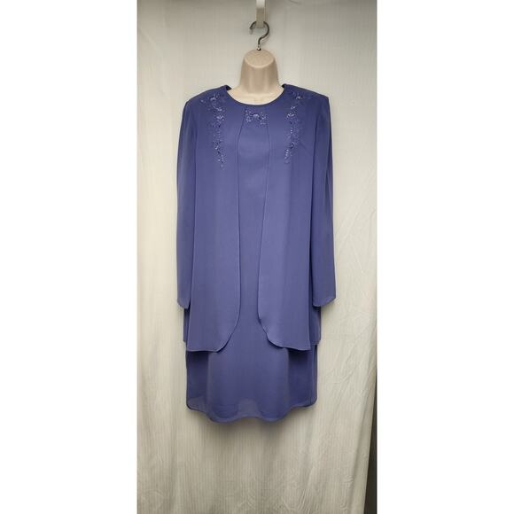 VIRGO Vintage Chiffon Long Sleeve Embellished Floral Knee Length Lilac Dress 12 - Picture 2 of 7